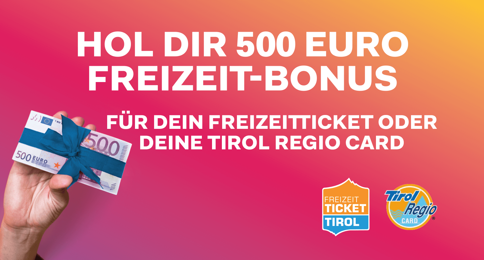 Für Freizeitticket und Tirol Regio Card 500 Euro in bar bei Renault Neuwagenkauf
